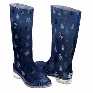 💧 TOMS | Cabrilla Rain Boots Moonlight Blue Raindrop Print - EUC | Size 10